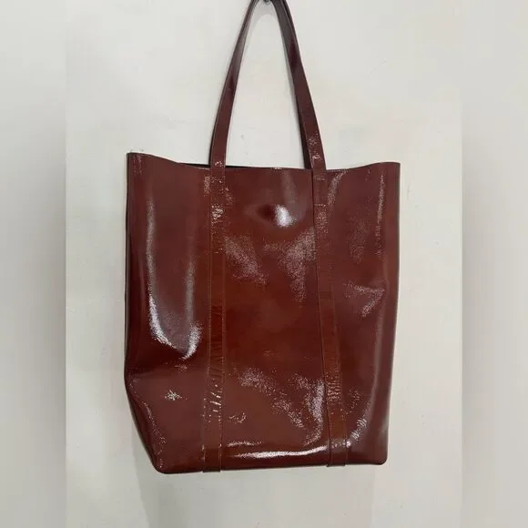 SEZANE Patent Leather Tote Bag In Mahogany - Picture 13 of 17